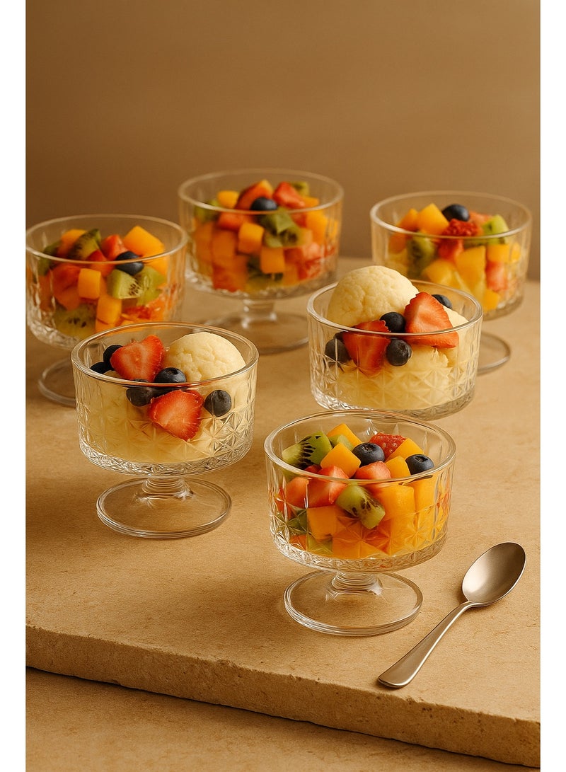 السيف  طقم أوعية تقديم أيس كريم من 6 قطع زجاج شفاف السعة 280ملم - Image 1