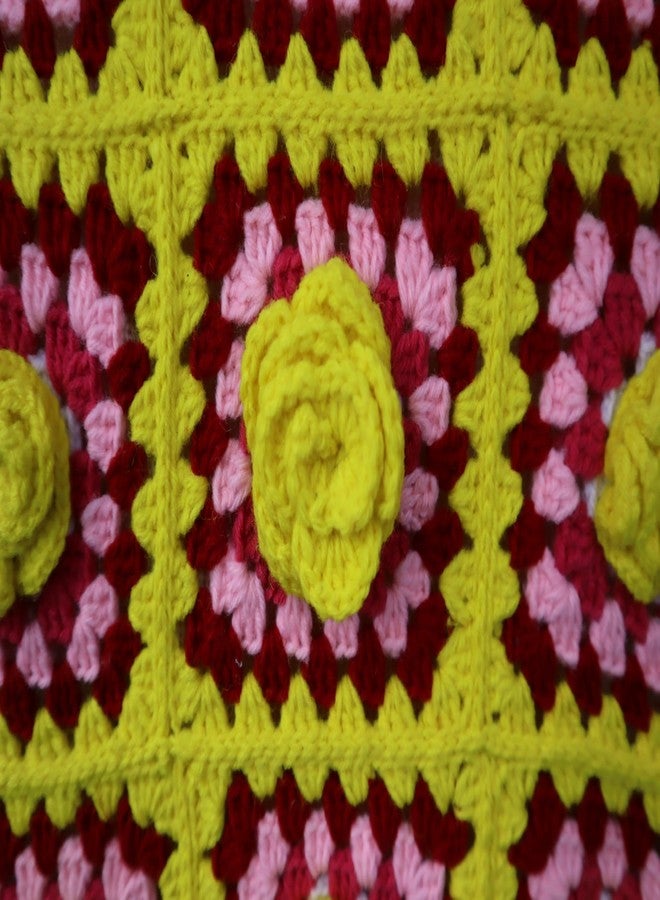 Sutra Handmade Wool Crochet Yellow Pink Floral Tote Bag | Boho Shoulder Purse | Eco-Friendly Reusable Tote Bag | Summer Beach Handbag for Women Girls - Image 4