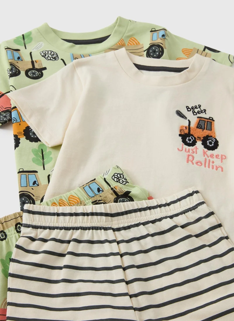 ماتلان 2 Pack Boys Green Tractor Short Pyjamas