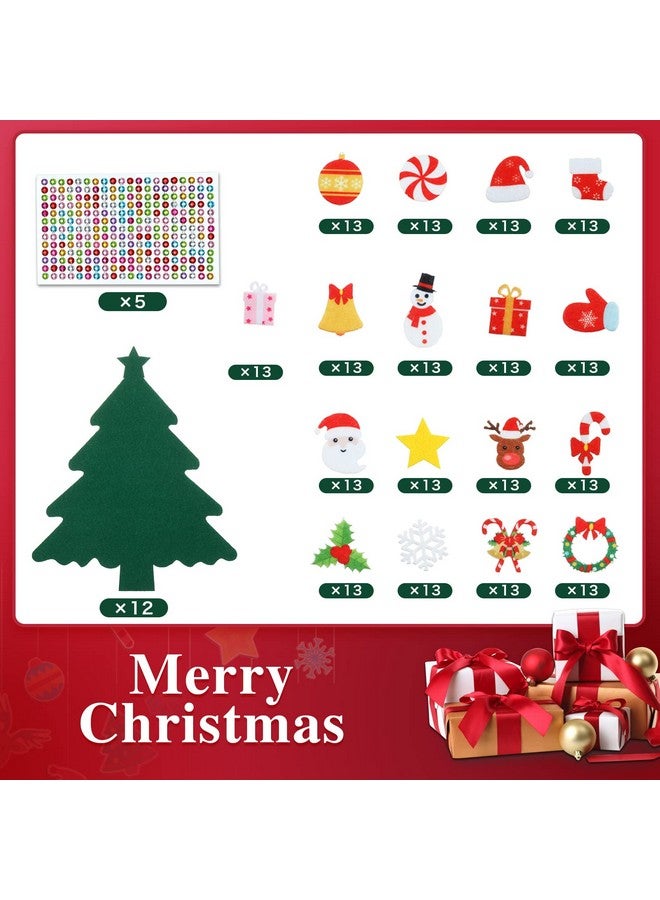 Tatuo 12 Pieces Christmas Tree Felt DIY Crafts Handmade Christmas Ornaments Kits Include 13 Pieces Christmas Tree Ornaments and 5 Pieces Gem Stickers for Xmas Party Gift DIY Handcraft Supplies - Image 3
