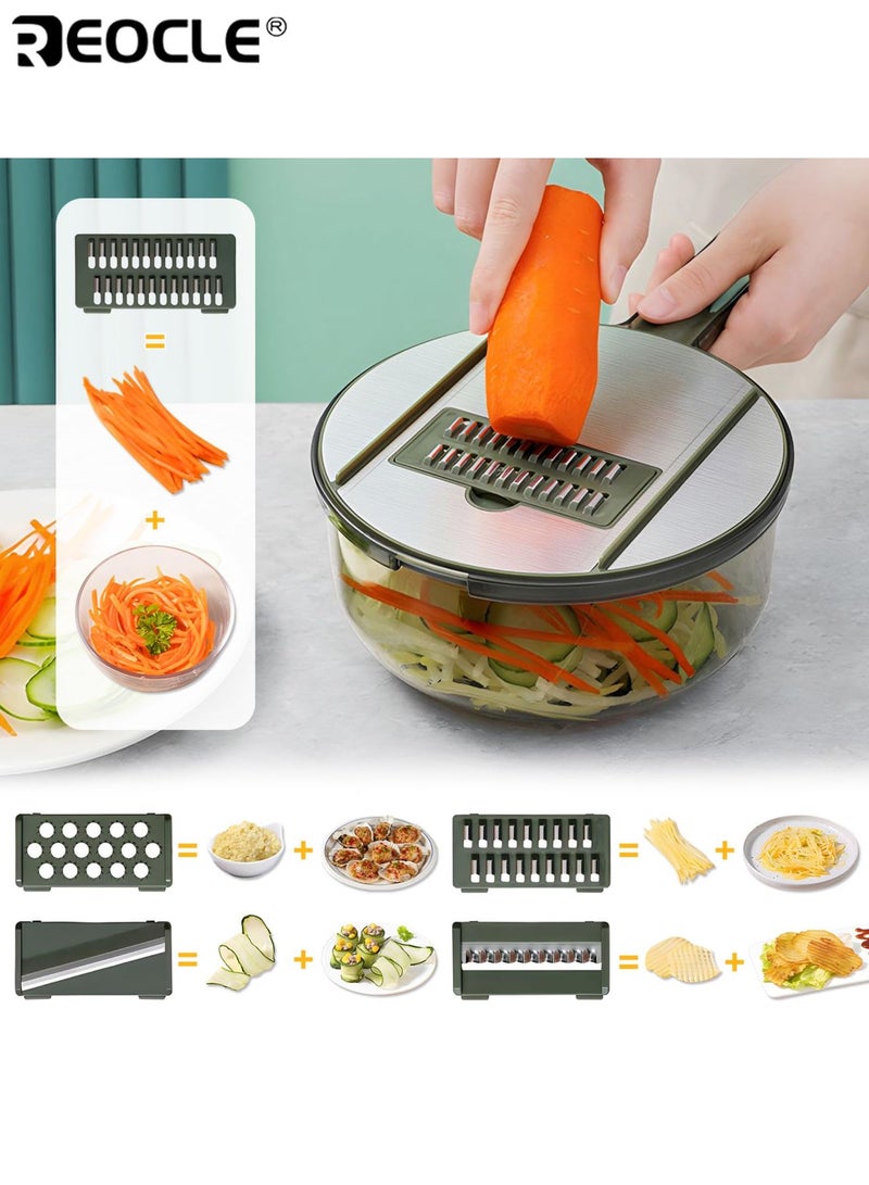 REOCLE 12-in-1 Manual Vegetable Chopper Multi-Attachment Set with Peeler and Washable Basket Mult-ifunction Food Cutter All-in-One Slicer Dicer for Efficient Kitchen Food Prep - Image 2