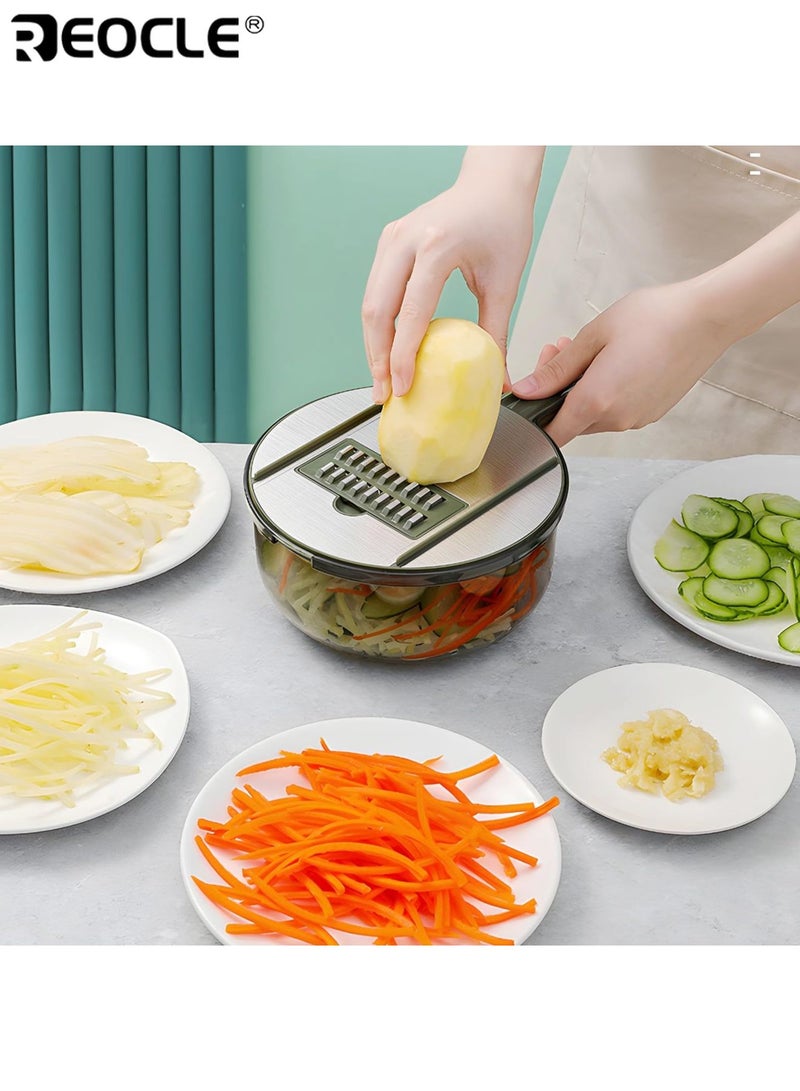REOCLE 12-in-1 Manual Vegetable Chopper Multi-Attachment Set with Peeler and Washable Basket Mult-ifunction Food Cutter All-in-One Slicer Dicer for Efficient Kitchen Food Prep - Image 4