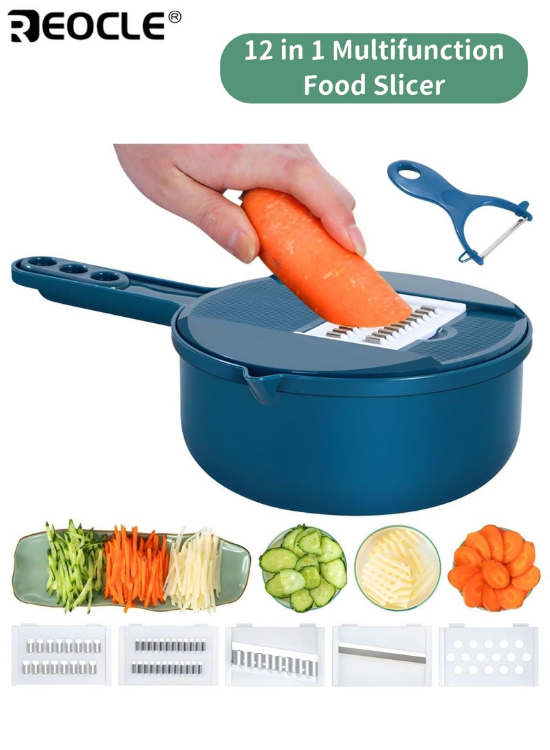 REOCLE 12-in-1 Manual Vegetable Chopper Multi-Attachment Set with Peeler and Washable Basket Mult-ifunction Food Cutter All-in-One Slicer Dicer for Efficient Kitchen Food Prep - Image 1