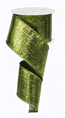 Metallic Wired Edge Ribbon  10 Yards Lime 25 Inch