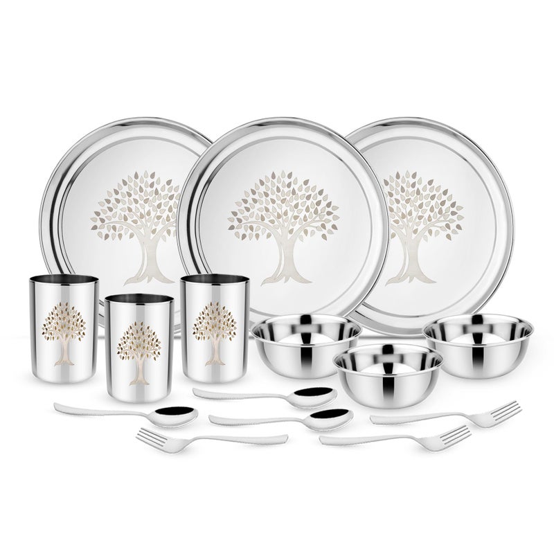 WHITE STAR WhiteStar Durable Stainless Steel Dinnerware Set with Tree Design (15 Pieces) | Stain-Resistant & Lightweight | Sleek and Modern Design