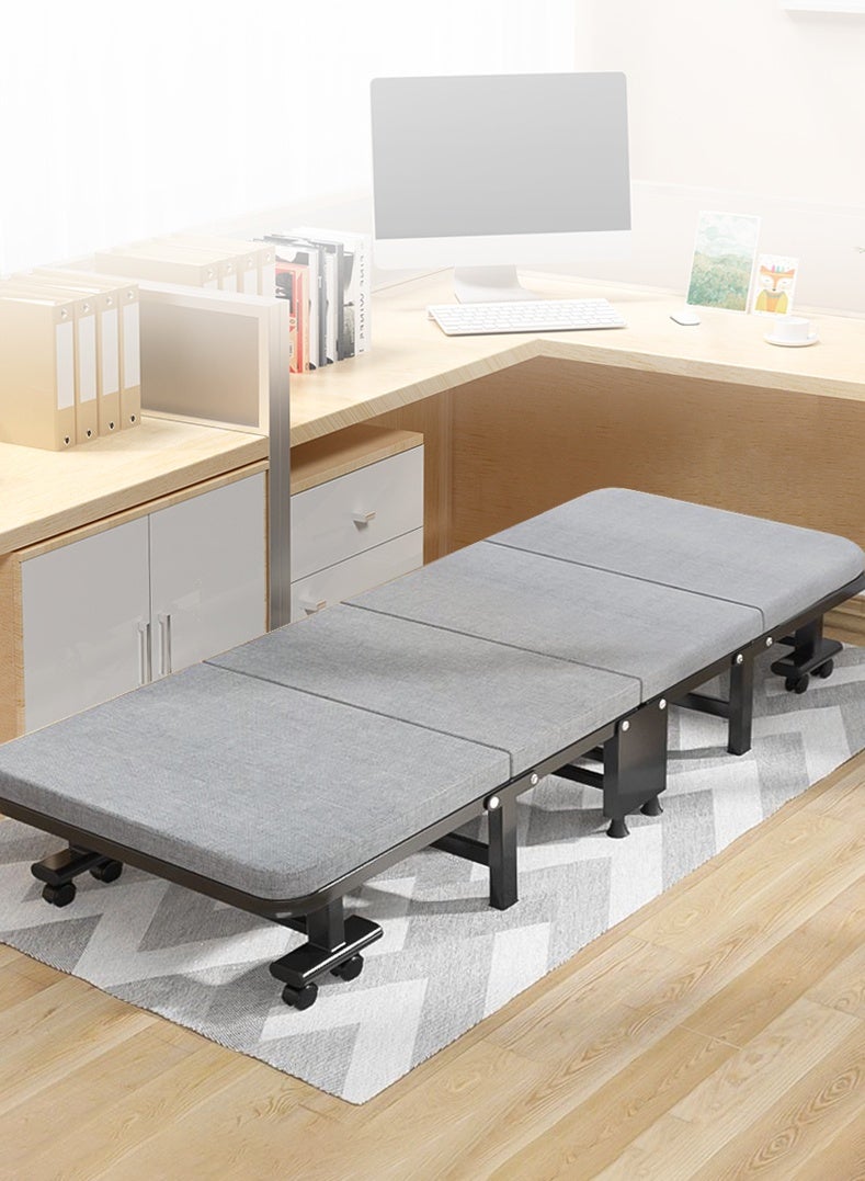 Single Folding Bed for Office & Home Use - Multi-Functional Portable Recliner Sofa, Space-Saving Foldable Design with Metal Frame, No Assembly Required, Modern Gray Fabric, Ideal for Camping, Guest Rooms, and Small Spaces, Portable Bed | Modern Foldi