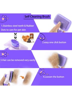 Meetion Cat Brush, Dog Brush, Self Cleaning Cat Dog Slicker Brush, Pet Grooming Comb Brush for Long and Short Haired Cats Dogs, Purple  - Image 2
