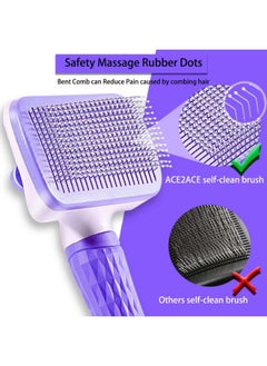 Meetion Cat Brush, Dog Brush, Self Cleaning Cat Dog Slicker Brush, Pet Grooming Comb Brush for Long and Short Haired Cats Dogs, Purple  - Image 3