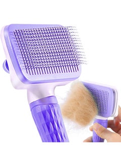Meetion Cat Brush, Dog Brush, Self Cleaning Cat Dog Slicker Brush, Pet Grooming Comb Brush for Long and Short Haired Cats Dogs, Purple  - Image 1