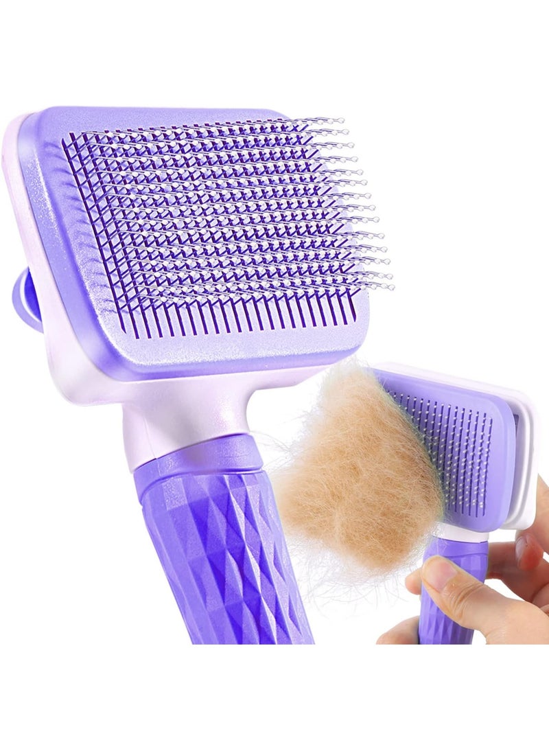 Meetion Cat Brush, Dog Brush, Self Cleaning Cat Dog Slicker Brush, Pet Grooming Comb Brush for Long and Short Haired Cats Dogs, Purple - Image 1