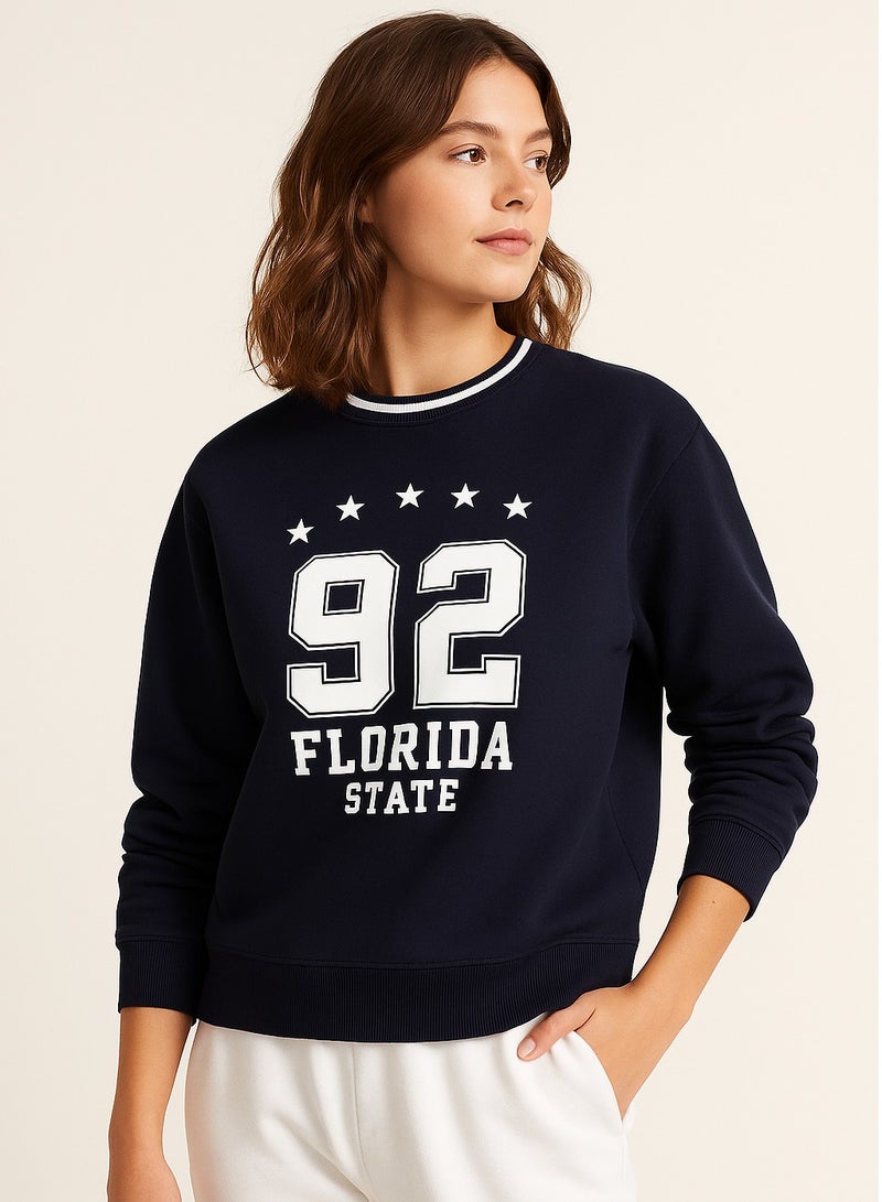 victor and jane “Florida State 92” Contrast Rib Pullover Sweatshirt – 100% Cotton Fleece - Image 1