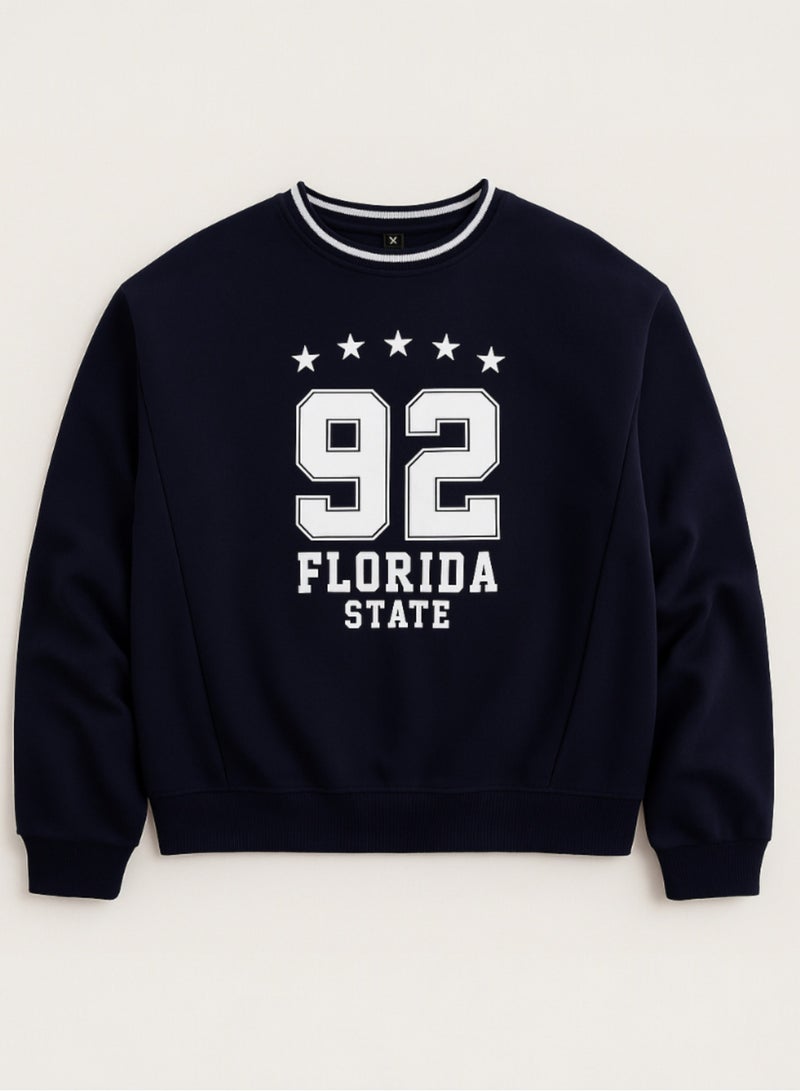 victor and jane “Florida State 92” Contrast Rib Pullover Sweatshirt – 100% Cotton Fleece - Image 2