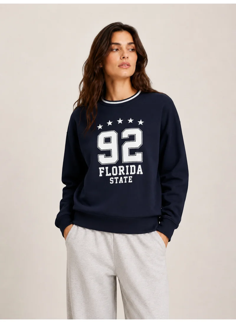 Victor And Jane “Florida State 92” Contrast Rib Pullover Sweatshirt – 100% Cotton Fleece