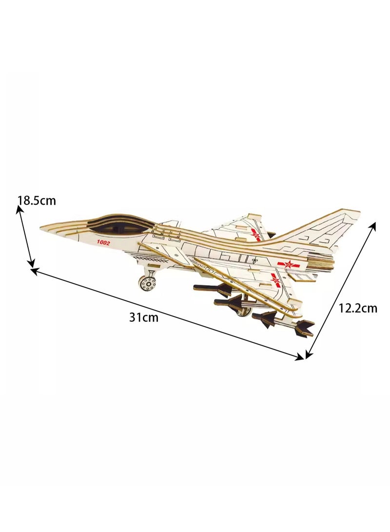 Wooden Puzzle 3D Model Military Building Blocks Assembly Toy Boy (J-10 Fighter) - Image 2
