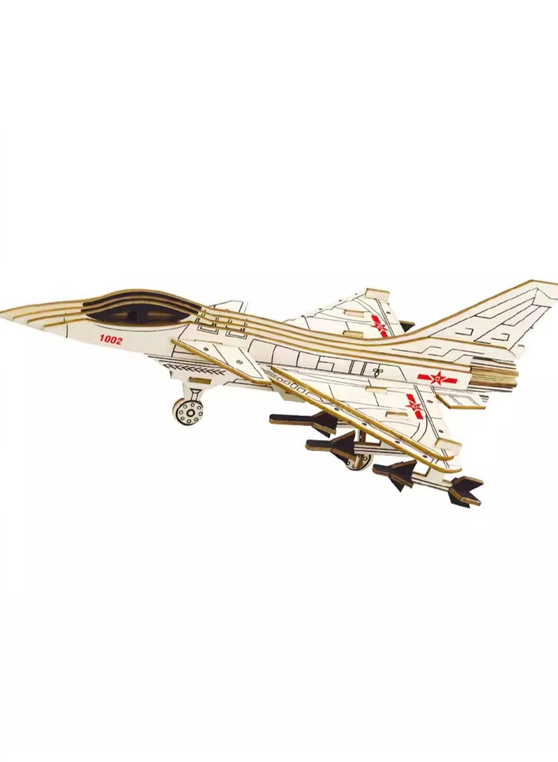Wooden Puzzle 3D Model Military Building Blocks Assembly Toy Boy (J-10 Fighter) - Image 1