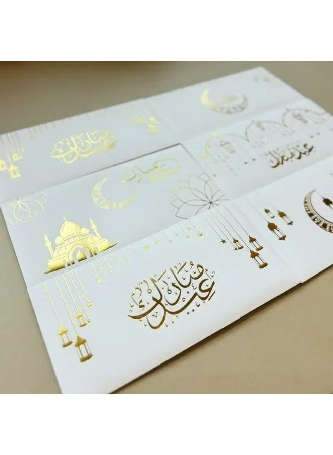 12 ظرفاً لأموال العيد، 16.5 × 7.85 سم، 6 أنماط متنوعة، تصميم هلال ذهبي، حاملات بطاقات هدايا العيد (أبيض) - Image 1