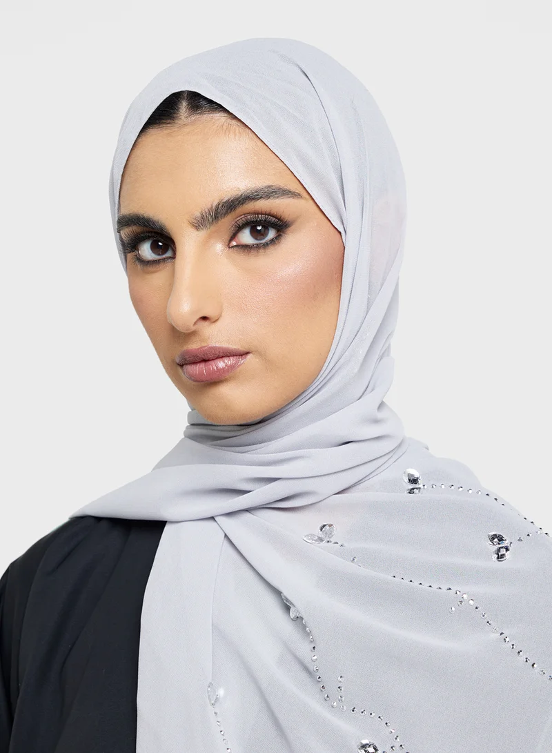 Khizana Floral Diamante  Long Hijab Scarf