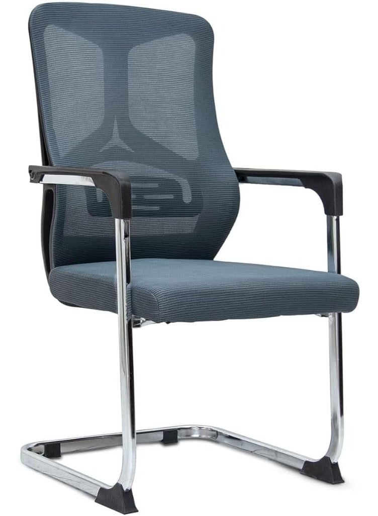 Multi Home Furniture Grey Mesh Visitor Chair - Ergonomic Office Chair with PU Padded Seat, Fixed Armrests, Breathable Back Support, Comfortable Study Chair, Desk Chair, Computer Chair for Home Office