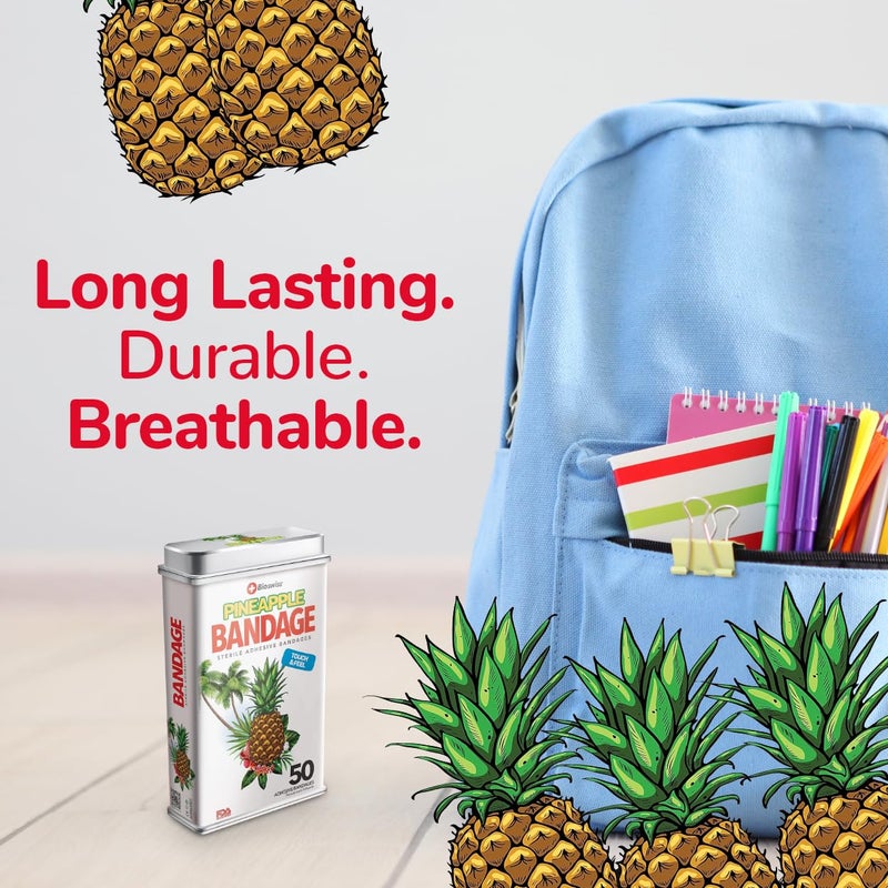 BioSwiss Kids Bandages, Pineapple Shaped Self Adhesive Bandage Set, Latex Free, Sterile Wound Care, 50 Count - Image 5