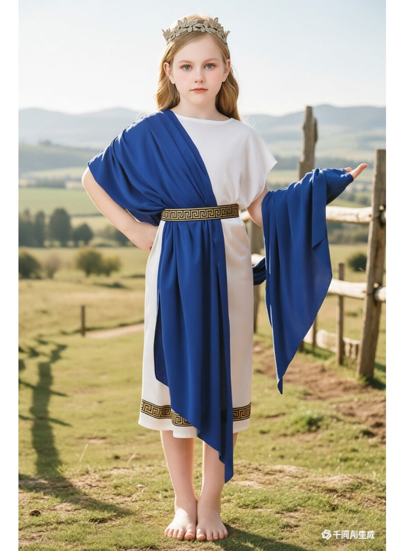 liannaner Kids Greek Goddess Costume, Girls Athena Toga Dress with Gold Laurel Wreath, Ancient Roman Grecian Outfit for Halloween Cosplay Book Week Party - Image 1