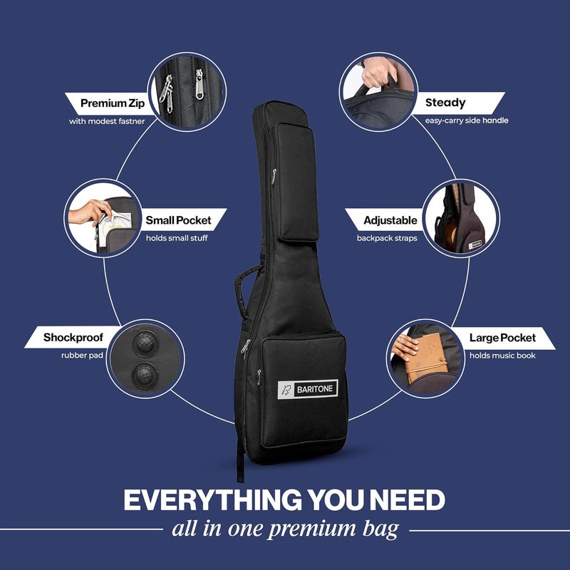 Baritone Bass Guitar Cover Case 12 MM Padded -Back Strap Support for Yamaha, Cort, Ibanez, Xtag, Ashton, Kadence, Vault, Hobmer, Givson, KAPS, Other All Brands, Black - Image 4