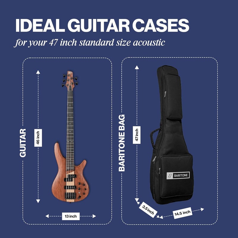 Baritone Bass Guitar Cover Case 12 MM Padded -Back Strap Support for Yamaha, Cort, Ibanez, Xtag, Ashton, Kadence, Vault, Hobmer, Givson, KAPS, Other All Brands, Black - Image 2