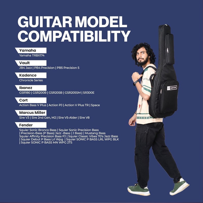 Baritone Bass Guitar Cover Case 12 MM Padded -Back Strap Support for Yamaha, Cort, Ibanez, Xtag, Ashton, Kadence, Vault, Hobmer, Givson, KAPS, Other All Brands, Black - Image 5