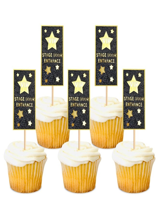 Ercadio 24 Pack Star Cupcake Toppers Glitter Gold Star Cupcake Picks VIP Stage Door Entrance Star Party Decor Baby Shower Kids Birthday Wedding Party Cake Decorations Supplies - Image 1