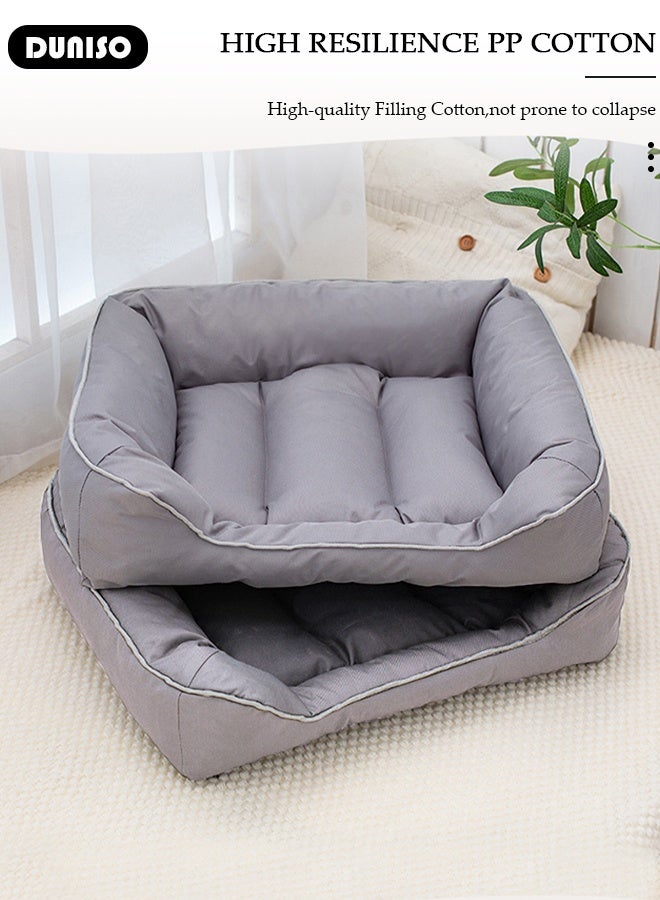 DUNISO سرير كلب متين، مقاوم للعض والخدش، غطاء قابل للإزالة، رغوة طبية، رمادي، أكسفورد - Image 4