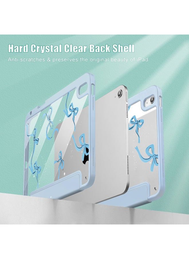 May Chen Case for iPad Air 11 (M3 2025 / M2 2024) 7th 6th, iPad Air 4 & 5 10.9 Inch 5th 4th (2022/2020) - Pencel Holder + Auto Sleep/Wake, Transparent Shockproof Back Cover, Blue Bows - Image 4