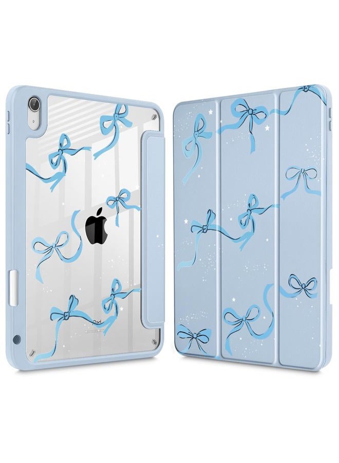May Chen Case for iPad Air 11 (M3 2025 / M2 2024) 7th 6th, iPad Air 4 & 5 10.9 Inch 5th 4th (2022/2020) - Pencel Holder + Auto Sleep/Wake, Transparent Shockproof Back Cover, Blue Bows - Image 1