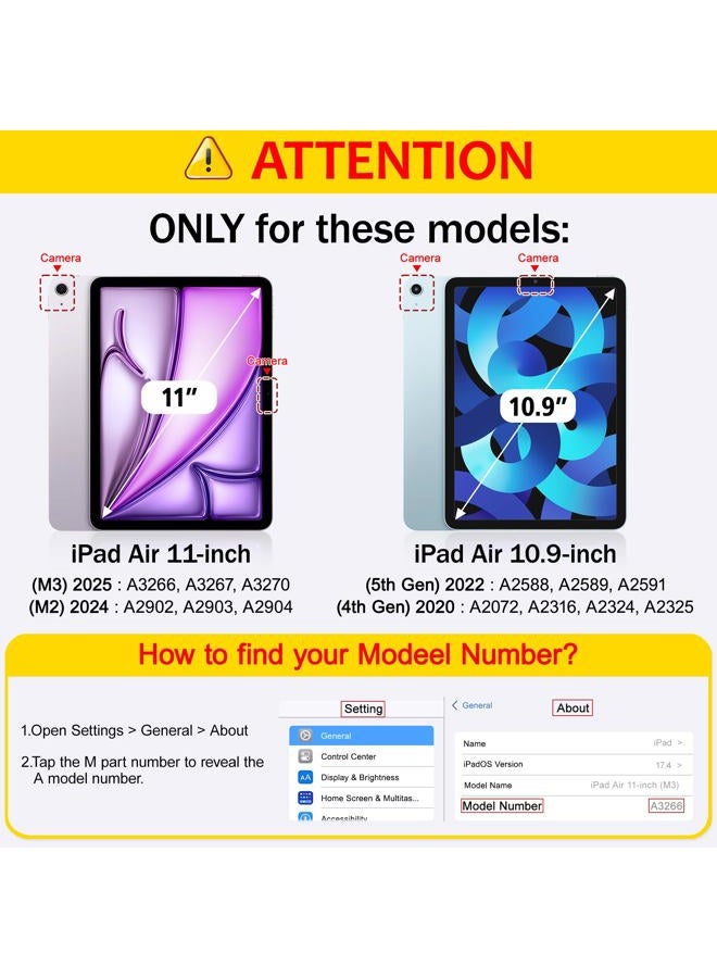 May Chen Case for iPad Air 11 (M3 2025 / M2 2024) 7th 6th, iPad Air 4 & 5 10.9 Inch 5th 4th (2022/2020) - Pencel Holder + Auto Sleep/Wake, Transparent Shockproof Back Cover, Blue Bows - Image 2