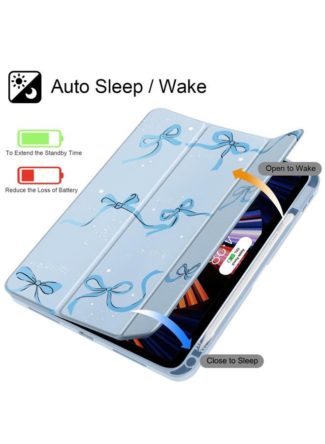 May Chen Case for iPad Air 11 (M3 2025 / M2 2024) 7th 6th, iPad Air 4 & 5 10.9 Inch 5th 4th (2022/2020) - Pencel Holder + Auto Sleep/Wake, Transparent Shockproof Back Cover, Blue Bows - Image 3