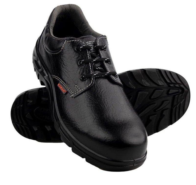 Karam FS02 Black Leather Safety Shoes for Men | Single Density with Steel Toe | Antistatic, Antislip, Oil & Heat Resistant | Size-09 - Image 3