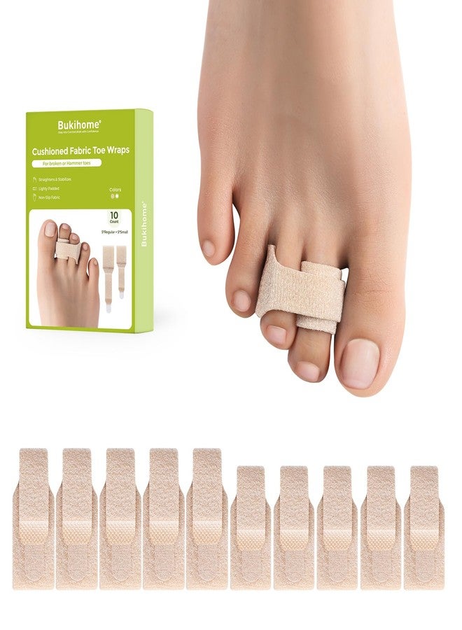 Bukihome Hammertoe Corrector - 10 Pack Toe Straighteners - Broken Toe Wraps - Realign Bent, Curled, Crooked, Claw, Hammer Toes - Toe Corrector Splints for Men and Women (5 Large + 5 Small, Beige) - Image 1