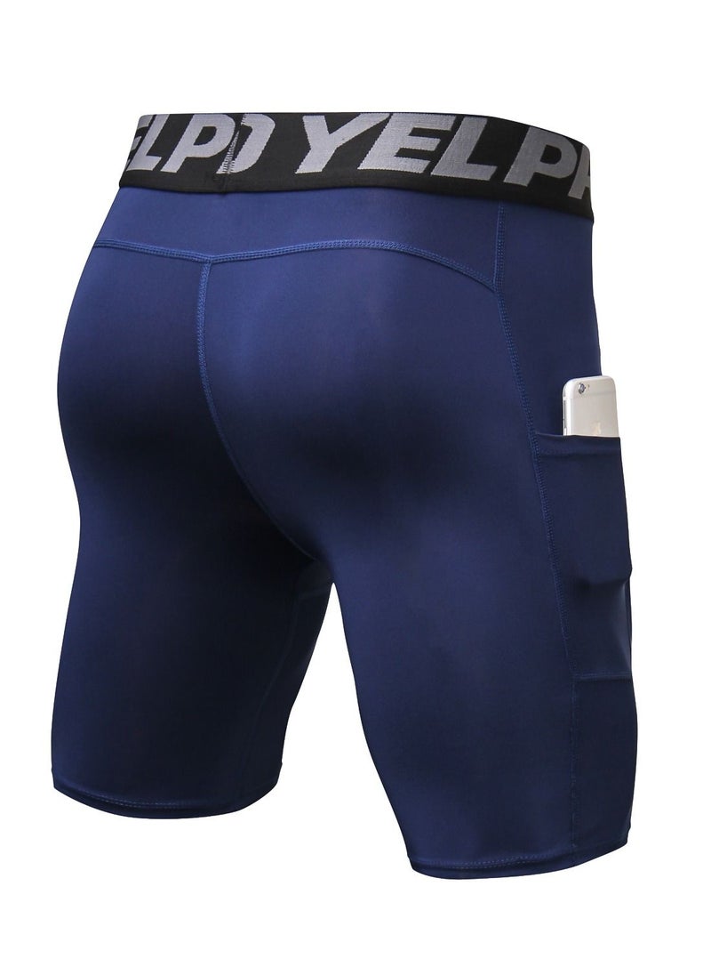 Loquat Men Quick Dry Breathable Elastic Shorts Dark Blue  - Image 2