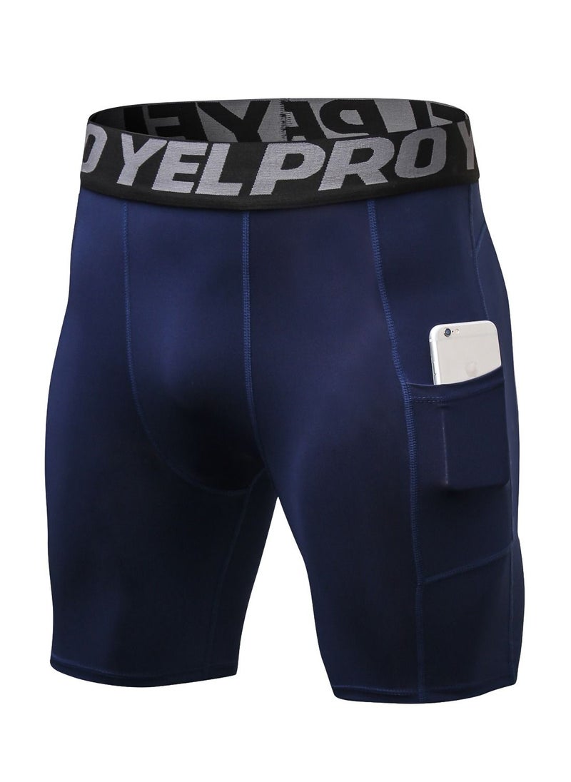 Loquat Men Quick Dry Breathable Elastic Shorts Dark Blue  - Image 1