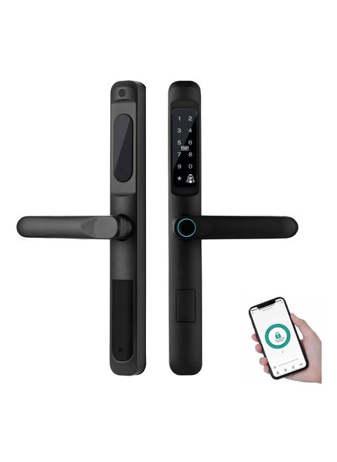 Smart Door Lock, 6-in-1 Door Handle with Remote WiFi Weatherproof, Fingerprint Keyless Security Entry Door Lock, Electronic Deadbolt, Smartphone Access, Smart Door Handle for Home Apartment