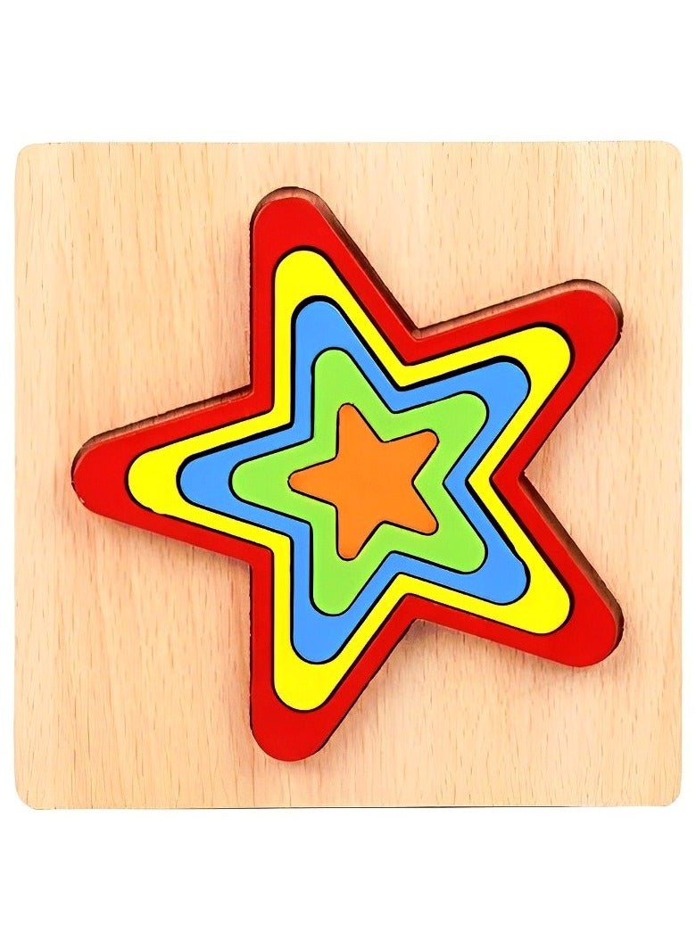 Wooden 3D Puzzles Geometric Forms for Toddlers, Teacher Parents Teaching Support Tools, Attractive Colors and Patterns, Montessori Motor Skill Developmental Toys, Ideal Gift for Kids (Star Shape)