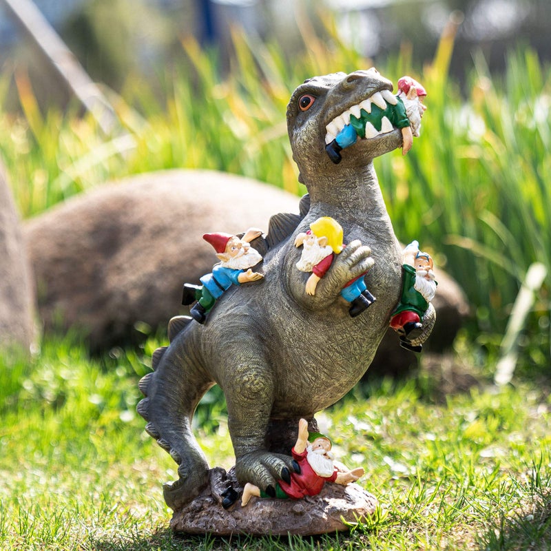 SOWSUN Garden Gnomes Statues Yard Decorations Outdoor Garden Decor, 14â€ Dinosaur Gnomes Garden Statues, Patio, Lawn Ornament, Gardening Gifts for Women for Housewarming - Image 1