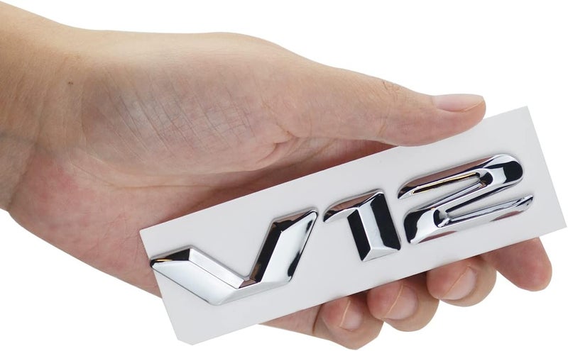 1Pc V12 Emblem 3D Badge Fender Trunk Tailgate Exterior Decal Sticker for V12 Engine Auto Car (Silver) - Image 1