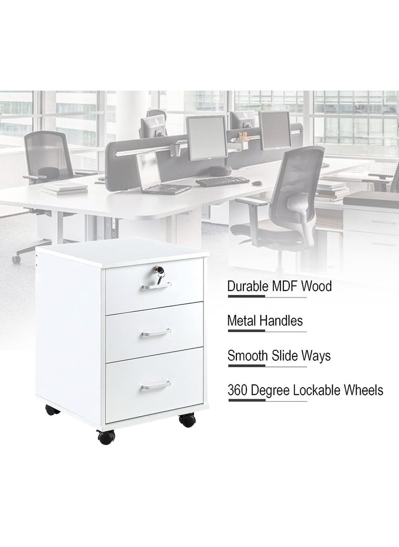 JOMILA Lockable Rolling Container with 3 Drawers Filing Cabinet Under Desk Office Cabinet with Wheels Documents in DIN A4 Legal Letter Format Office Furniture Office  - Image 3