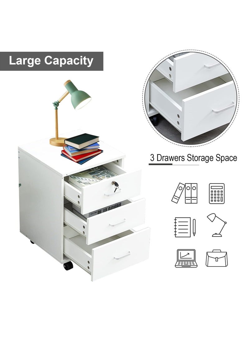 JOMILA Lockable Rolling Container with 3 Drawers Filing Cabinet Under Desk Office Cabinet with Wheels Documents in DIN A4 Legal Letter Format Office Furniture Office  - Image 4