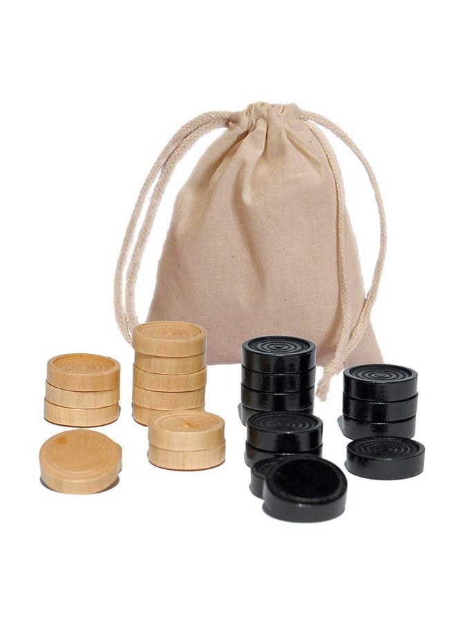 WE Games Wooden Checkers Pieces Only (1.5 inch), Checker Board Game & Backgammon Pieces, 24 Natural and Black Stained Stackable Ridges with a Drawstring Storage Bag, Replacement Game Piece - Image 1