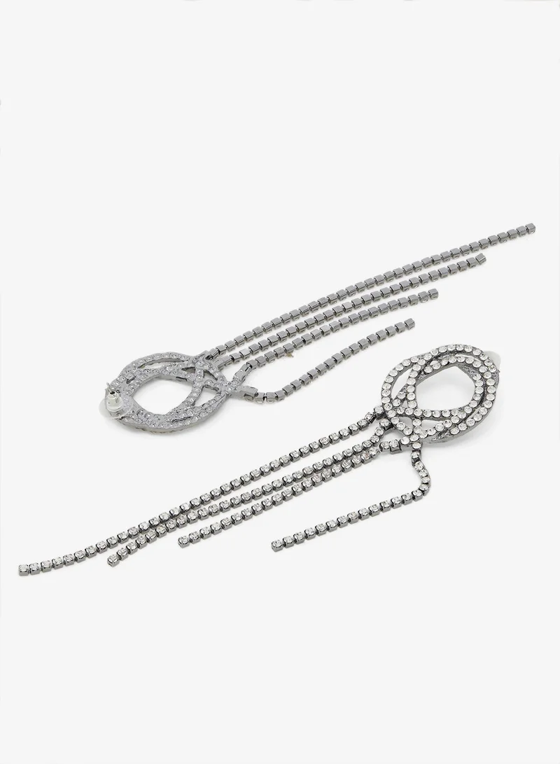 Ella Limited Edition Silver Rhinestone Detail Drop Down Earrings for Women | Best Price UAE