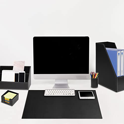 RHCSZ 6 Piece Office Supplies/Desk Organizer Set with Desktop Leather Writing Pad,File Paper Tray,Magazine folder Holder, Pen Cup,Sticky Note Holder,Letter Mail Sorter,Workspace Decor for Women Men Black - Image 2