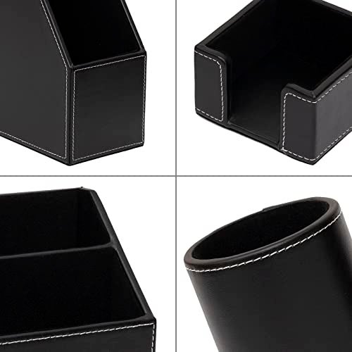 RHCSZ 6 Piece Office Supplies/Desk Organizer Set with Desktop Leather Writing Pad,File Paper Tray,Magazine folder Holder, Pen Cup,Sticky Note Holder,Letter Mail Sorter,Workspace Decor for Women Men Black - Image 5