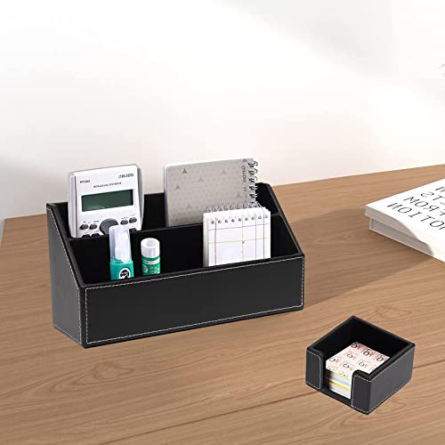 RHCSZ 6 Piece Office Supplies/Desk Organizer Set with Desktop Leather Writing Pad,File Paper Tray,Magazine folder Holder, Pen Cup,Sticky Note Holder,Letter Mail Sorter,Workspace Decor for Women Men Black - Image 4