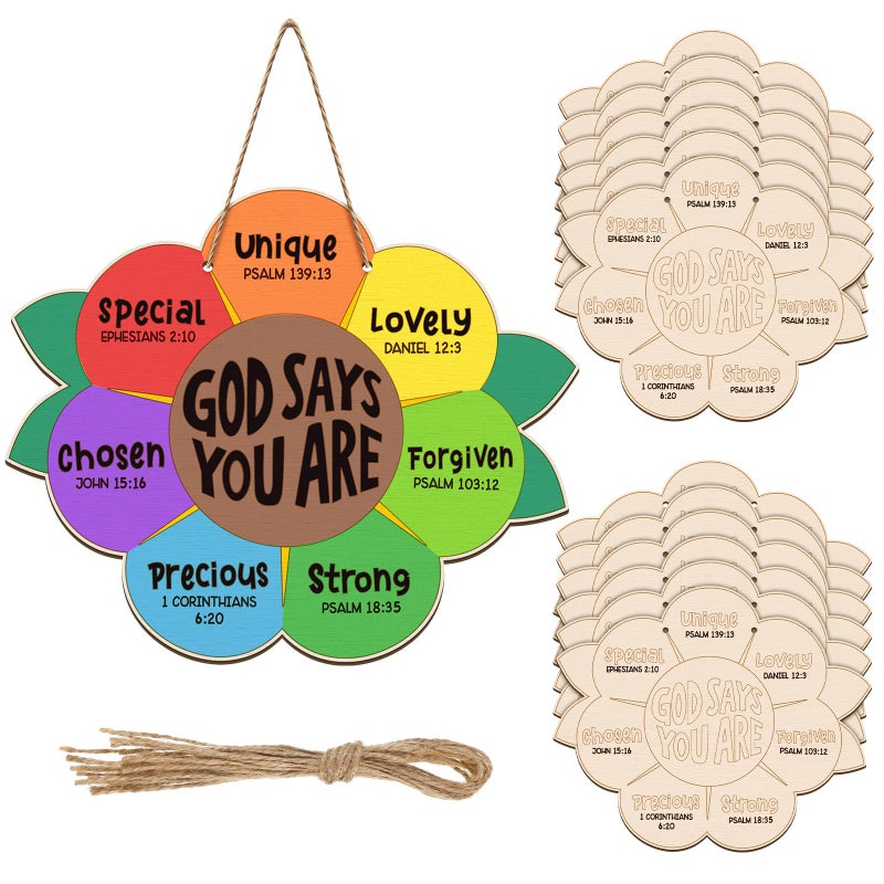 Anglechic 12 Sets Sunday School Craft For Kids God Says You Are Sunflower Craft Christian Wooden Painting Diy Activities Religious Bible Sunflower Gifts With String For Sunday School Church Home - Image 1