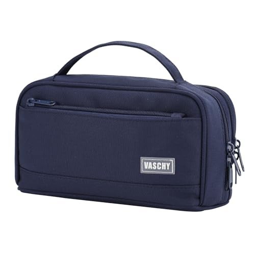 VASCHY Pencil Case Large Cute Pencil Pen Pouch Organizer w Zippers Top Handle School Supplies for KidsTeensStudentsAdultsWork Navy - Image 1